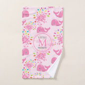 水カラフルスプラッシュピンクホエールモノグラム模様 バスタオルセット (ハンドタオル)