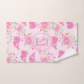 水カラフルスプラッシュピンクホエールモノグラム模様 バスタオルセット (ハンドタオル)