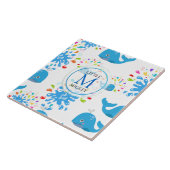 水カラフルスプラッシュブルーホエールモノグラム模様 タイル (側面)