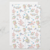 水カラフル中海生活パターン 便箋 (正面/裏面)