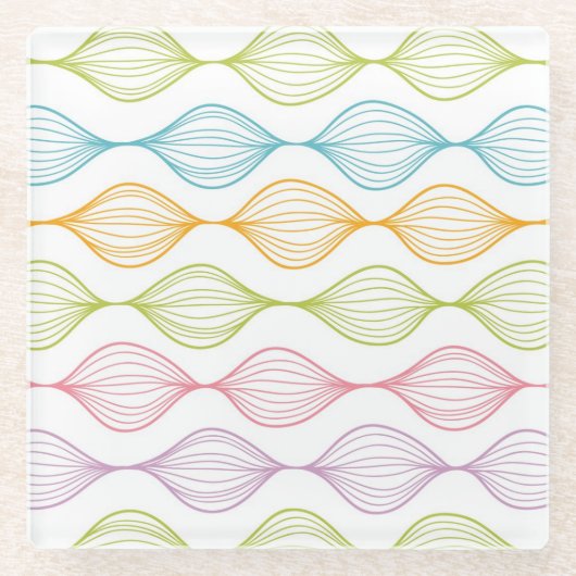 水カラフル平模様 ガラスコースター (正面)