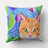 水カラフル彩アート |オレンジ色の猫と花 クッション (裏面)