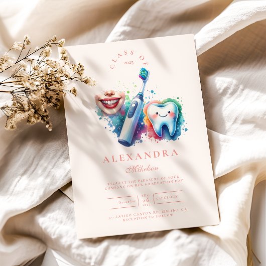 水カラフル彩歯科医の卒業 招待状
