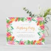 水カラフル彩熱帯夏の誕生日パーティー 招待状 (スタンド正面)