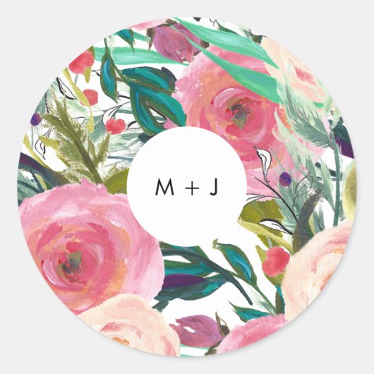 水カラフル彩花園結婚の ラウンドシール (正面)