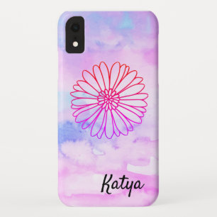 水カラフル彩花模様のモノグラム名 iPhone XRケース