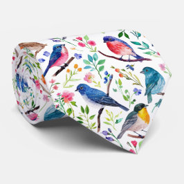 水カラフル彩鳥花文様 ネクタイ