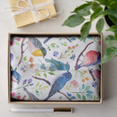 水カラフル彩鳥花文様 薄葉紙 (ギフト)