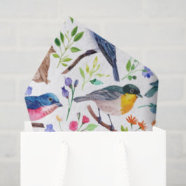 水カラフル彩鳥花文様 薄葉紙