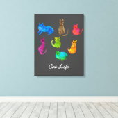 水カラフル熱狂する色の猫 キャンバスプリント (インサイチュ (ウッドフロア))