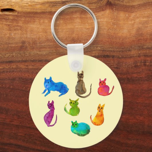 水カラフル熱狂する色の猫 キーホルダー (正面)