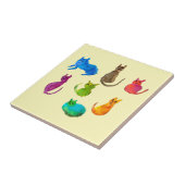 水カラフル熱狂する色の猫 タイル (側面)