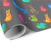 水カラフル熱狂する色の猫 ラッピングペーパー (ロールコーナー)