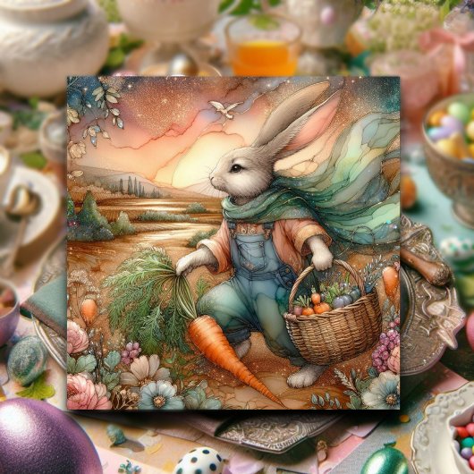 水カラフル色うさぎニンジン収穫イースター シーズンカード