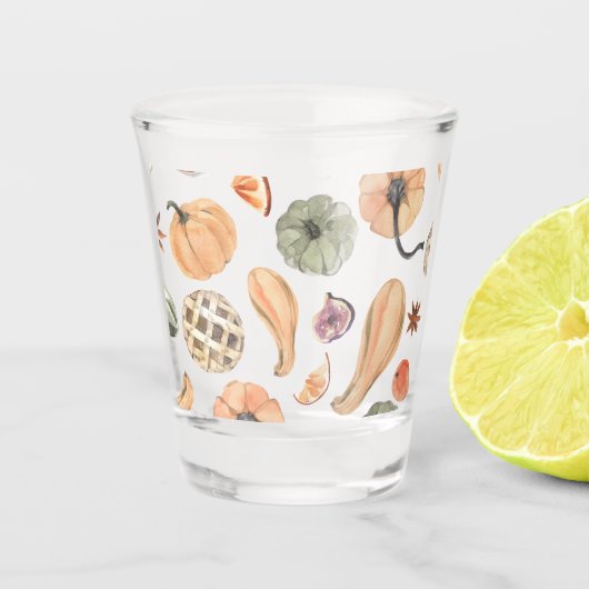 水カラフル色かぼちゃ模様 |秋の雰囲気 ショットグラス (正面)