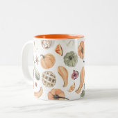 水カラフル色かぼちゃ模様 |秋の雰囲気 ツートーンマグカップ (正面左)