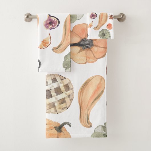 水カラフル色かぼちゃ模様 |秋の雰囲気 バスタオルセット (インサイチュ)