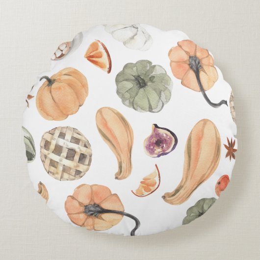 水カラフル色かぼちゃ模様 |秋の雰囲気 ラウンドクッション (正面)