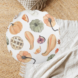 水カラフル色かぼちゃ模様 |秋の雰囲気 ラウンドクッション