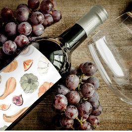 水カラフル色かぼちゃ模様 |秋の雰囲気 ワインラベル