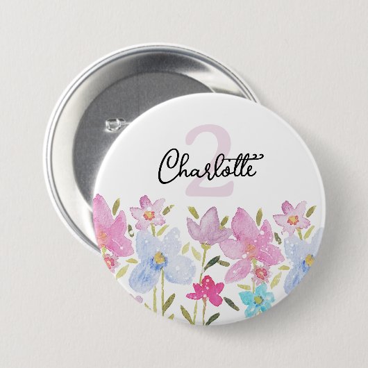 水カラフル色かわいい山花モノグラムの 缶バッジ (正面&裏面)