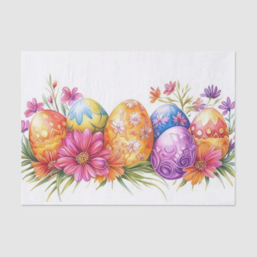 水カラフル色のイースターエッグと花 薄葉紙 (正面)