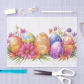 水カラフル色のイースターエッグと花 薄葉紙 (クラフト)