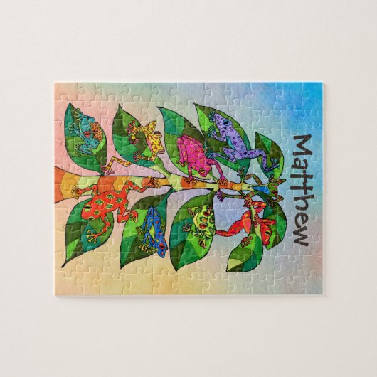 水カラフル色のカエルの木パーソナライズされた ジグソーパズル (横)