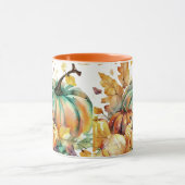 水カラフル色のカボチャ葉と マグカップ (中央)