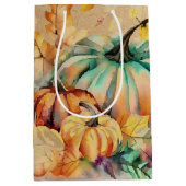 水カラフル色のカボチャ葉と ミディアムペーパーバッグ (正面)