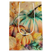 水カラフル色のカボチャ葉と ミディアムペーパーバッグ (裏面)