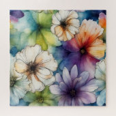 水カラフル色のシームレスな花 ジグソーパズル (横)