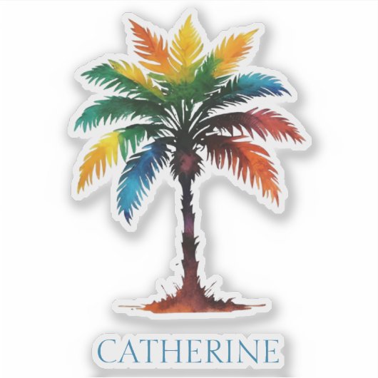 水カラフル色のヤシパーソナライズされたの木 シール (正面)