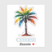 水カラフル色のヤシパーソナライズされたの木 シール (シート)