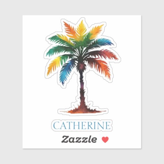 水カラフル色のヤシパーソナライズされたの木 シール (シート)