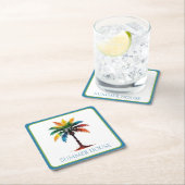 水カラフル色のヤシパーソナライズされたの木 スクエアペーパーコースター (インサイチュ)