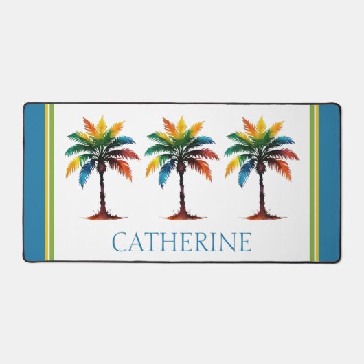 水カラフル色のヤシパーソナライズされたの木 デスクマット (正面)