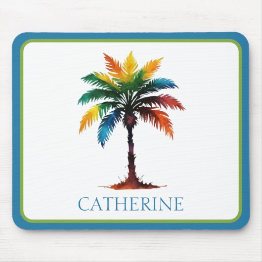 水カラフル色のヤシパーソナライズされたの木 マウスパッド (正面)