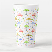 水カラフル色の傘と落下ハート カフェラテマグ (正面)