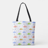 水カラフル色の傘と雨滴秋 トートバッグ (裏面)