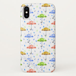 水カラフル色の傘と雨滴秋 iPhone X ケース
