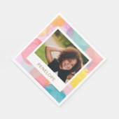 水カラフル色の円とドット名写真 スタンダードランチョンナプキン (角)