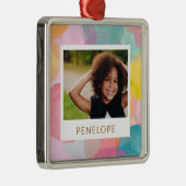 水カラフル色の円とドット名写真 メタルオーナメント (右)