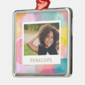 水カラフル色の円とドット名写真 メタルオーナメント (左)