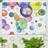 水カラフル色の円抽象芸術 キッチンタオル (折り畳み)