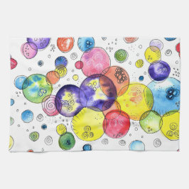 水カラフル色の円抽象芸術 キッチンタオル