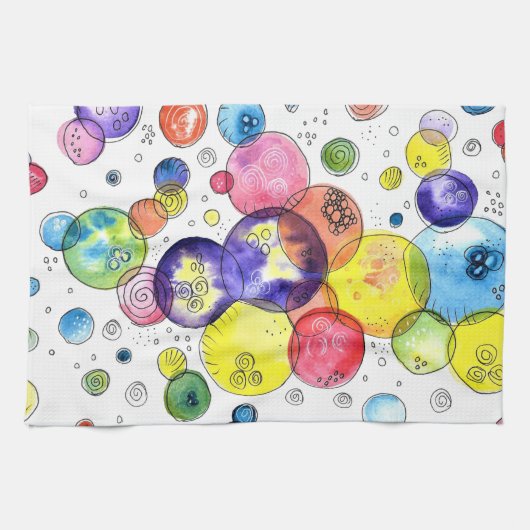 水カラフル色の円抽象芸術 キッチンタオル (横)
