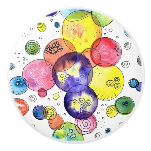 水カラフル色の円抽象芸術 セラミックノブ (正面)