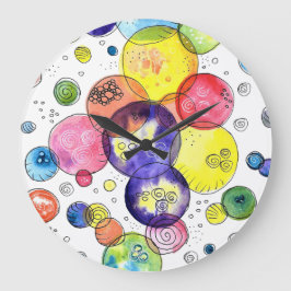 水カラフル色の円抽象芸術 ラージ壁時計