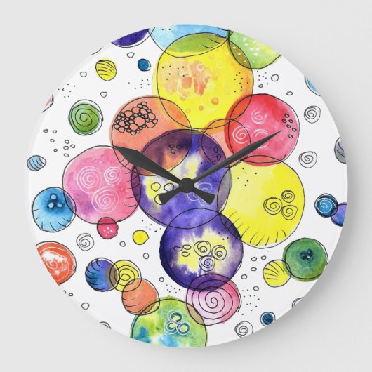 水カラフル色の円抽象芸術 ラージ壁時計 (正面)